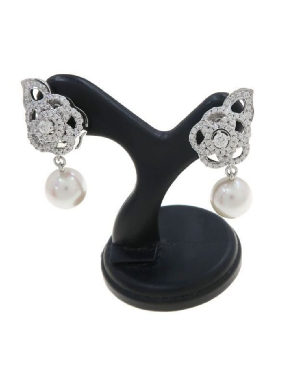 Chanel Camellia Diamond Pearl Earrings